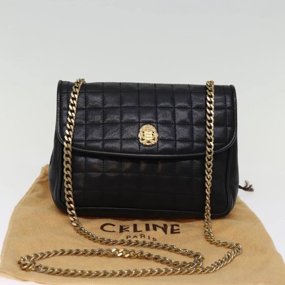 CELINE Chain Shoulder Bag Leather Black Auth 75054 - Picture 12 of 16